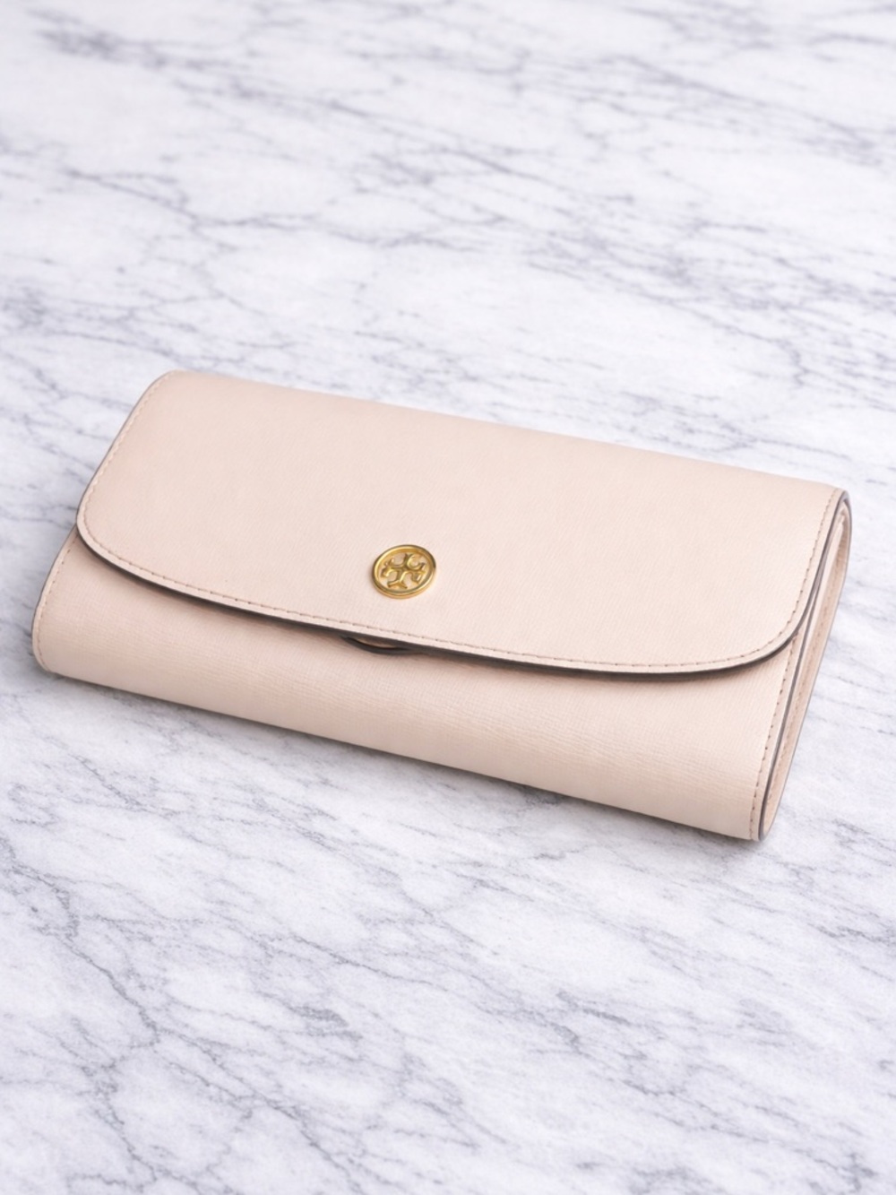 Tory Burch Pale Blush Leather Clutch with Gold Logo